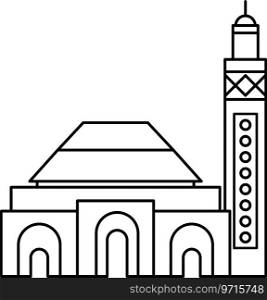 Simple black outline drawing of the HASSAN II MOSQUE, CASABLANCA