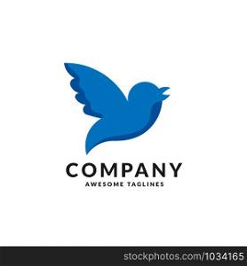 simple bold and strong blue bird fly symbol vector concept
