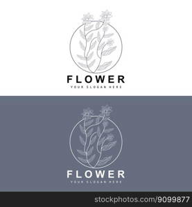 Simple Botanical Leaf and Flower Logo, Vector Natural Line Style, Decoration Design, Banner, Flyer, Wedding Invitation, and Product Branding