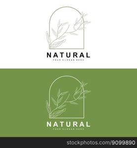 Simple Botanical Leaf and Flower Logo, Vector Natural Line Style, Decoration Design, Banner, Flyer, Wedding Invitation, and Product Branding