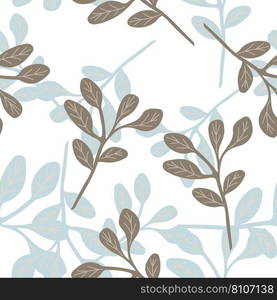 Simple branches with leaves seamless pattern. Organic endless background. Decorative forest leaf endless wallpaper. Design for fabric, textile print, wrapping, cover. Vector illustration.. Simple branches with leaves seamless pattern. Organic endless background. Decorative forest leaf endless wallpaper.