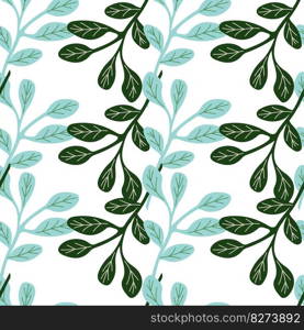 Simple branches with leaves seamless pattern. Organic endless background. Decorative forest leaf endless wallpaper. Design for fabric, textile print, wrapping, cover. Vector illustration.. Simple branches with leaves seamless pattern. Organic endless background. Decorative forest leaf endless wallpaper.