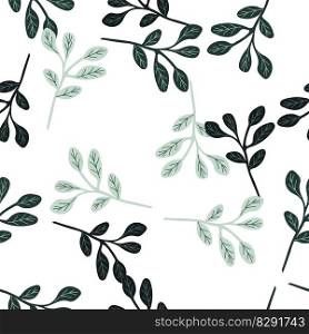 Simple branches with leaves seamless pattern. Organic endless background. Decorative forest leaf endless wallpaper. Design for fabric, textile print, wrapping, cover. Vector illustration.. Simple branches with leaves seamless pattern. Organic endless background. Decorative forest leaf endless wallpaper.