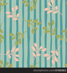 Simple branches with leaves seamless pattern. Organic endless background. Decorative forest leaf endless wallpaper. Design for fabric, textile print, wrapping, cover. Vector illustration.. Simple branches with leaves seamless pattern. Organic endless background. Decorative forest leaf endless wallpaper.