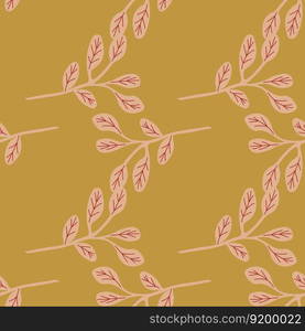 Simple branches with leaves seamless pattern. Organic endless background. Decorative forest leaf endless wallpaper. Design for fabric, textile print, wrapping, cover. Vector illustration.. Simple branches with leaves seamless pattern. Organic endless background. Decorative forest leaf endless wallpaper.