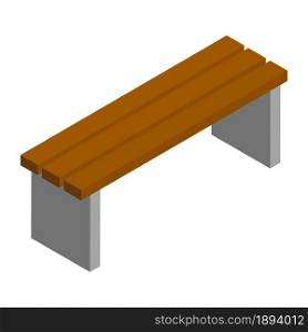 Simple brown city bench in isometric view isolated on white. Concrete base and wooden seat. Vector EPS10.