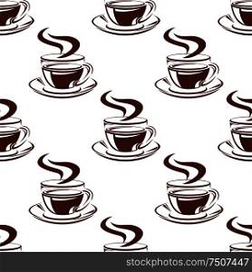 Simple brown hot steaming coffee cups seamless pattern, for cafe design. Simple hot coffee cups seamless pattern