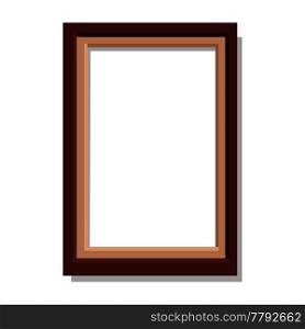 Simple brown rectangular frame isolated on white background. Minimalistic empty framework vector illustration. Square plain framing for photographs. Small interior decoration for cozy atmosphere.. SimpleRectangular Frame Isolated Illustration