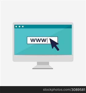 Simple browser window on the computer screen. Browser search. Flat vector stock illustration.. Simple browser window on the computer screen. Flat vector stock illustration.