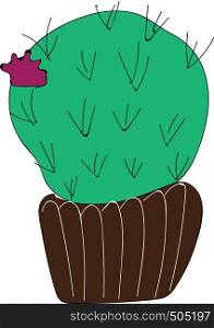 Simple cactus with purple flower vector illustration on white background.