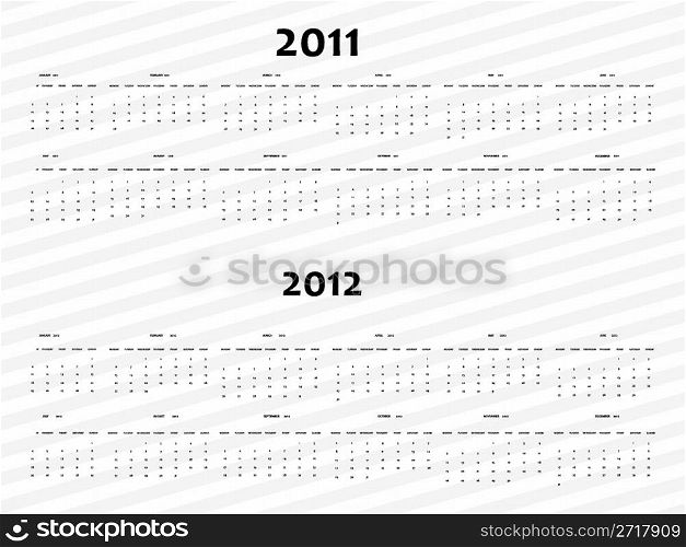 simple calendar for 2011 and 2012 with blue stripes background, abstract vector art illustration