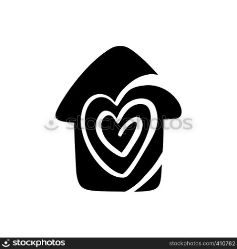 Simple Calligraphy House with heart. Real Vector Icon. Consept comfort and protection. Architecture Construction for design. Art home vintage hand drawn Logo element.. Simple Calligraphy House with heart. Real Vector Icon. Consept comfort and protection. Architecture Construction for design. Art home vintage hand drawn Logo element