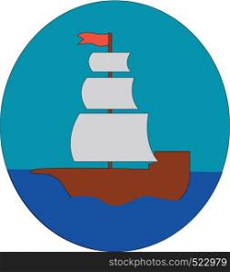 Simple cartoon of a sailing ship on blue water vector illustration in blue circle on white background