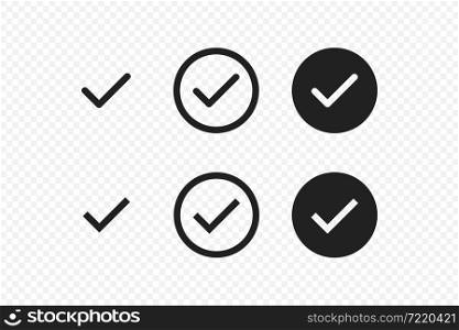 Simple check and cross mark icon set. Correct symbol. Ok sign in vector flat style.