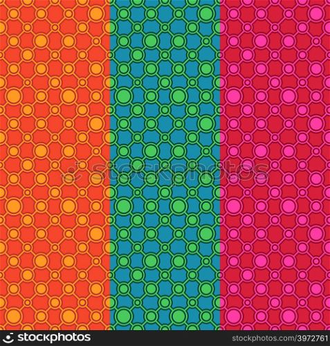 Simple classic geometric ornament with bright lines and circles. Vector seamless pattern for textile, prints, wallpaper, wrapping paper, web decor etc
