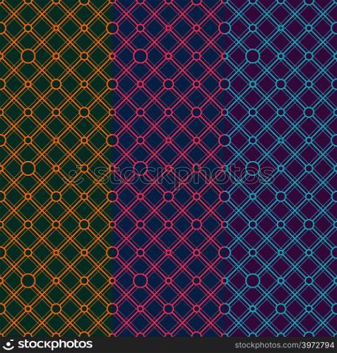 Simple classic geometric ornament with dark lines and circles. Vector seamless pattern for textile, prints, wallpaper, wrapping paper, web decor etc.