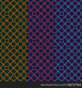 Simple classic geometric ornament with dark lines and circles. Vector seamless pattern for textile, prints, wallpaper, wrapping paper, web decor etc.