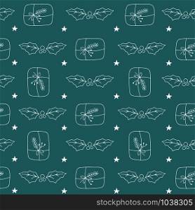 Simple classic xmas seamless pattern for background, wrapping paper, fabric, surface design. Naive Christmas background. vector illustration. Simple classic xmas seamless pattern