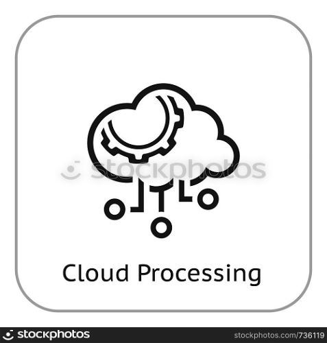 Simple Cloud Processing Vector Line Icon with Gear symbol.. Simple Cloud Processing Vector Icon