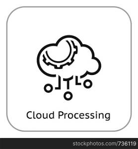 Simple Cloud Processing Vector Line Icon with Gear symbol.. Simple Cloud Processing Vector Icon