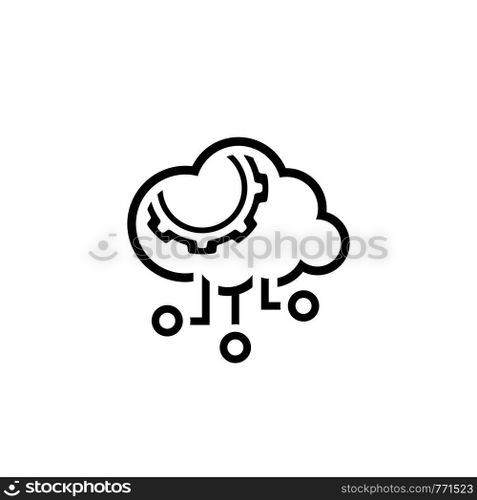 Simple Cloud Processing Vector Line Icon with Gear symbol.. Simple Cloud Processing Vector Icon