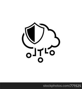 Simple Cloud Protection Vector Line Icon with Shield.. Simple Cloud Protection Vector Icon