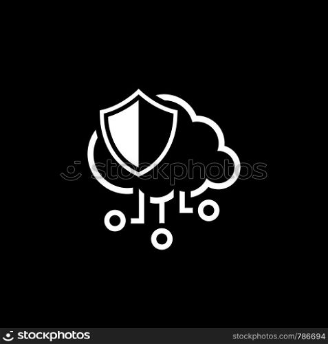 Simple Cloud Protection Vector Line Icon with Shield.. Simple Cloud Protection Vector Icon