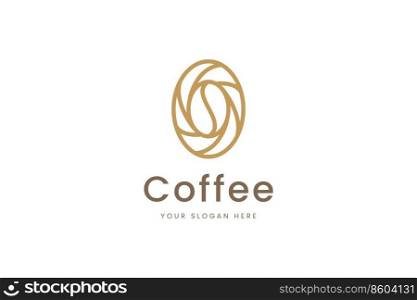Simple Coffee been and leaf logo in line style