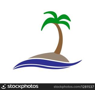 Simple color icon. An island with a palm tree in the sea. Simple flat design for websites and apps