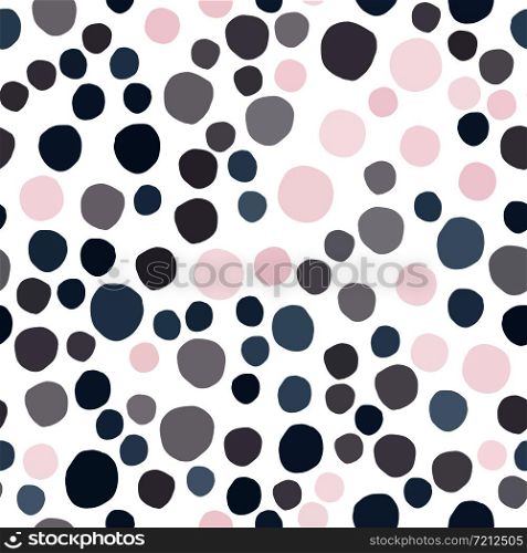 Simple colored pebble seamless pattern on white background. Random geometric dotted wallpaper. Chaotic stones backdrop. Vector illustration. Simple colored pebble seamless pattern on white background.