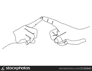 Simple continuous line drawing in shape of fingertip touch. Man and woman together, love.