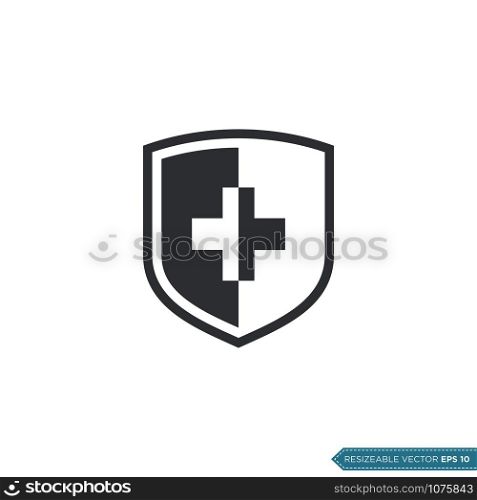 simple cross shield icon logo template Illustration Design