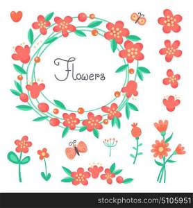 Simple cute flowers and butterflies for the design of cards, invitations.. Simple cute flowers and butterflies for the design of cards, invitations. Vector illustration