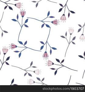 Simple cute wildflower seamless pattern isolated on white background. Floral ornament. Nature wallpaper. Romantic botanical design. For fabric, textile print, wrapping, cover. Vector illustration. Simple cute wildflower seamless pattern isolated on white background.