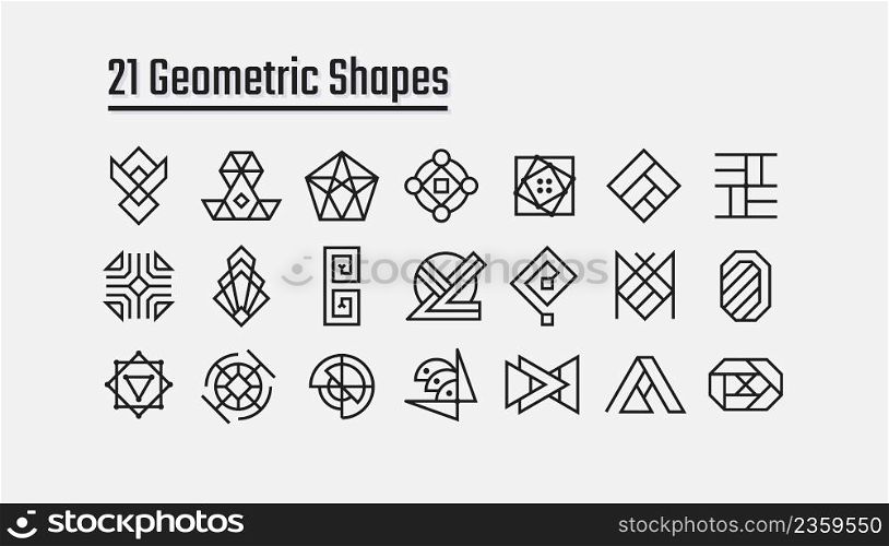 Simple decorative ethnic geometric shapes design set. Collection of tribal decor. Editable figures for poster decoration. Pack with trendy graphic elements. Creative and customizable icons. Simple decorative ethnic geometric shapes design set