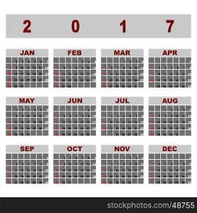 Simple demo 2017 calendar template, stock vector