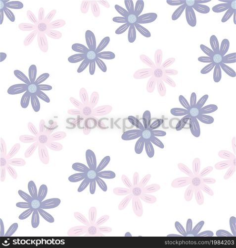 Simple ditsy flowers seamless pattern isolated on white background. Pretty botanical backdrop. Simple chamomile print. Floral ornament. Design for fabric , textile print, surface, wrapping, cover.. Simple ditsy flowers seamless pattern isolated on white background.