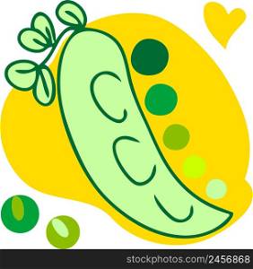 Simple doodle of green peas. Cartoon style. Hand drawn vector illustration. Design for T-shirt, textile and prints.