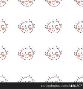 Simple doodle seamless pattern with cute baby faces. Perfect for T-shirt, poster and print. Hand drawn vector illustration for decor and design.