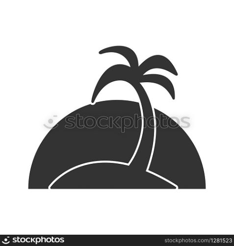 Simple editable icon. An island with a palm tree on the background of sunset or sunrise. Simple flat design for websites and apps