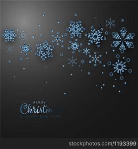Simple elegant Christmas card with blue silver snowflakes on dark background. Simple elegant Christmas card