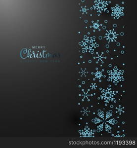 Simple elegant Christmas card with blue snowflakes on dark background. Simple elegant Christmas card