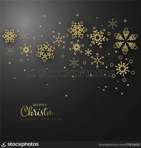 Simple elegant Christmas card with golden snowflakes on dark background