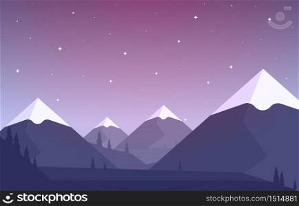 Simple Evening Calm Mountain Forest Wild Nature Landscape Monochrome Illustration