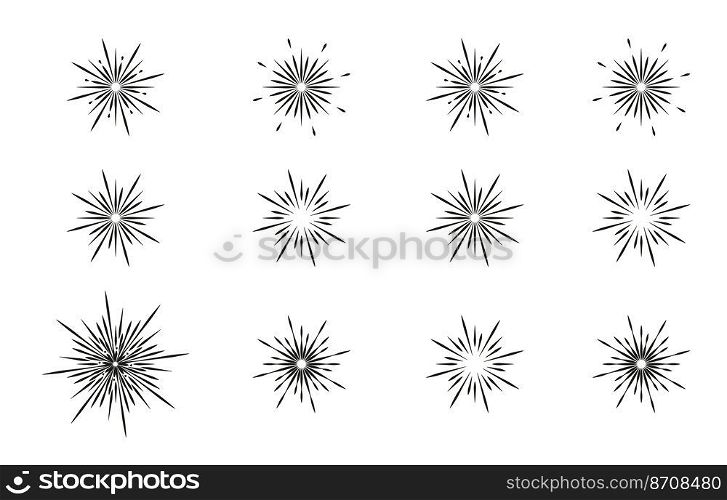 Simple Fireworks Silhouette Happy New Year Set