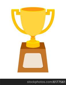 Simple flat gold cup winner with two handles on a pedestal. Vector cup isolate. Vector Icon prize winner of the competition. Athletic pride. Stock vector