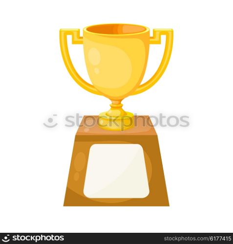 Simple flat gold cup winner with two handles on a white background. Vector cup isolate. Vector Icon prize winner of the competition. Subject athletic pride. Stock vector