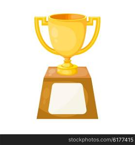 Simple flat gold cup winner with two handles on a white background. Vector cup isolate. Vector Icon prize winner of the competition. Subject athletic pride. Stock vector
