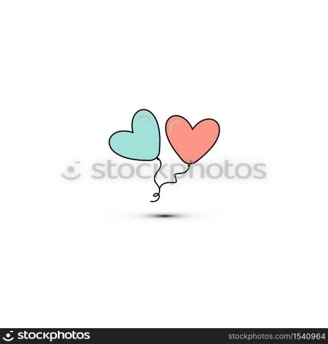 Simple flat style icon of beautiful two balloons in the form of hearts for the feast of love on Valentine s Day or March 8th. illustration. Simple flat style icon of beautiful two balloons in the form of hearts for the feast of love on Valentine s Day or March 8th. illustration.