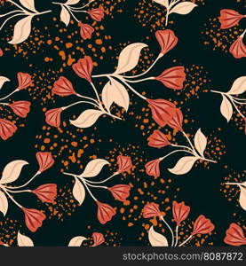 Simple floral ornament seamless pattern. Cute flower wallpaper. Creative plants endless wallpaper. Design for fabric, textile print, wrapping, cover. Vector illustration. Simple floral ornament seamless pattern. Cute flower wallpaper. Creative plants endless wallpaper.